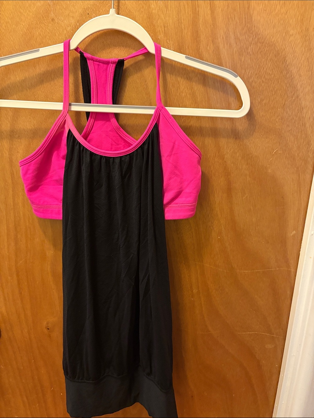 Lululemon Women's Pink & Black Racerback Tank with Built-In Shelf Bra
